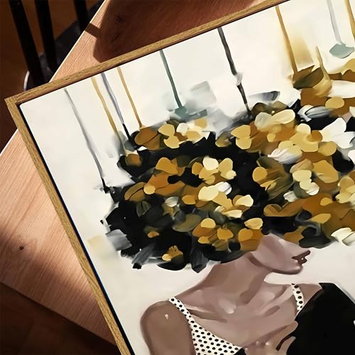 Image of Modern Abstract Woman Portrait Framed Canvas Painting For Living Room | Textured Floral Abstract Female Wall Art For Livingroom Wall Decor, Home Decor, Bedroom, Hallway's, Office, Hotel - 43x58 cm