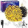 DOTWAYAW String Lights with Music Motion Sensor Controller, 300 LED Warm White Christmas Decoration Lights with Music, White Wires Flashing Waterproof for Indoor Outdoor Christmas Tree Party Yard