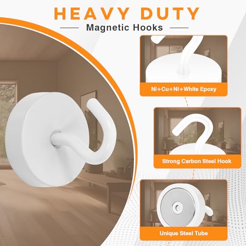 Image of Neosmuk Magnetic Hooks Steel Tube Design for Cruise,80lb+ White,10 Pack