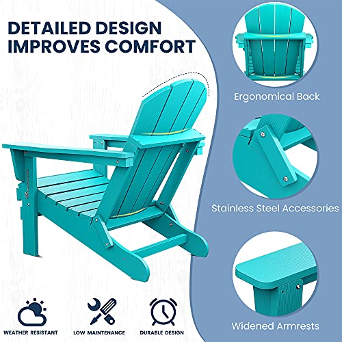 SERWALL Folding Adirondack Painted Chair for Patio, Outdoor,Weather Resistant - Aruba Blue - Image 2