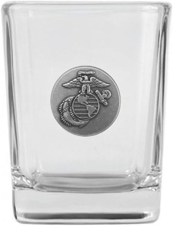 Indiana Metal Craft US Marine Corps Nickel Silver Emblem Shot Glass. Made in USA.