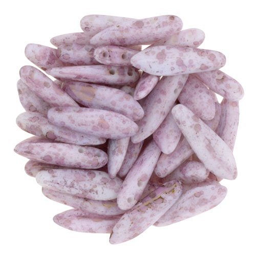 CzechMate 16mm X 5mm X 3mm Dagger Glass Czech Two Hole Bead - Opaque Luster Topaz/Pink (25 Beads)