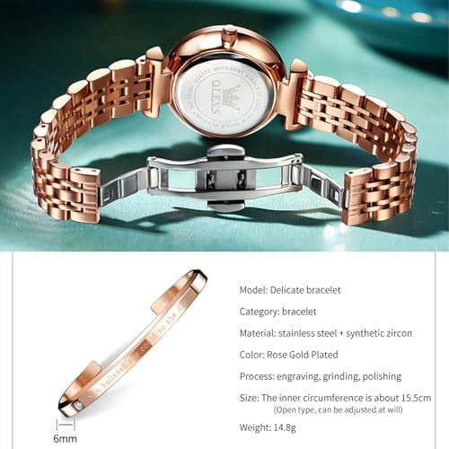 Image of OLEVS Women's Analog Watch Quartz Rose Gold Stainless Steel Strap Fashion Luxury Business Circular Calendar Simulated