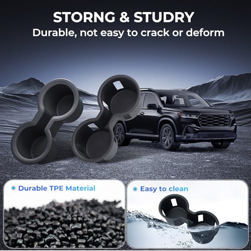 Image of Center Console Cup Holder Inserts for Honda Pilot 2026 2025 2024 2023, Interior Accessories TPE Front & Rear Car Cup Holder for 2023-2026 Pilot, Black