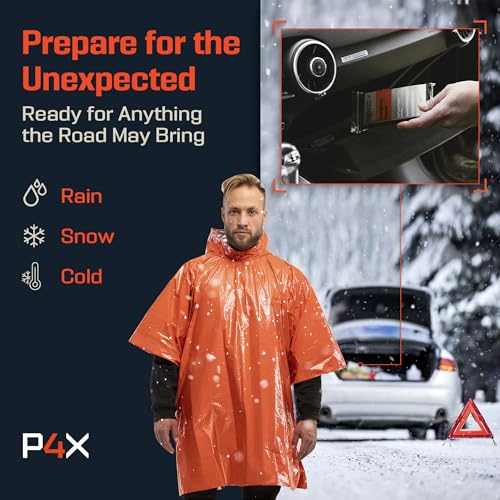 Image of PREPARED4X Emergency Mylar Poncho - Survival Rain Poncho with Hood - Lightweight, Compact, Reusable Emergency Blanket Poncho for Hiking, Camping, Thermal Gear, Car Kit, Outdoors