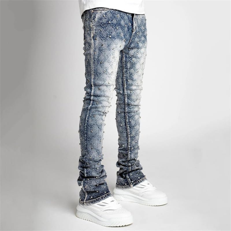 VIVICOLOR Mens Rhinestone Skinny Fit Jeans Mens Stretch Slim Fit Stacked Jeans Y2K Denim Pants Trousers Streetwear2