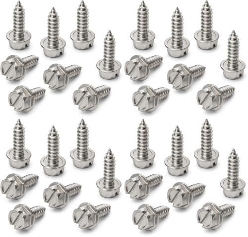 Image of OttoSpeed Rustproof License Plate Screws for US Domestic Vehicles & Select Imports - Stainless Steel Bolts for Vehicles that Use Plastic Inserts (32-Pack, Stainless-Slotted)