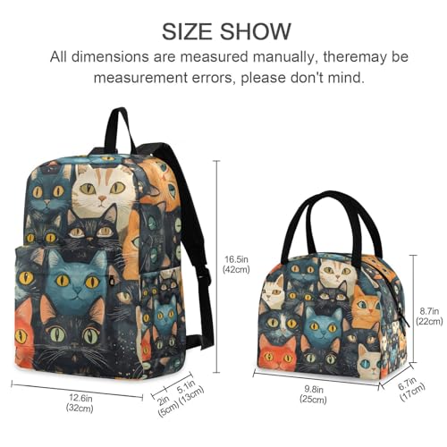 Backpack Lunch Box Set Large Capacity Travel Backpacks and Insulated Lunch Bag for Commute Hiking Picnic Anime Cats Portrait Print2