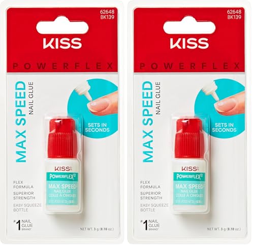 KISS PowerFlex Maximum Speed Nail Glue for Press On Nails, Super Strength Flex Formula, Includes One Bottle 3g with Twist-Off Cap & Nozzle Tip Squeeze Applicator (Pack of 2)