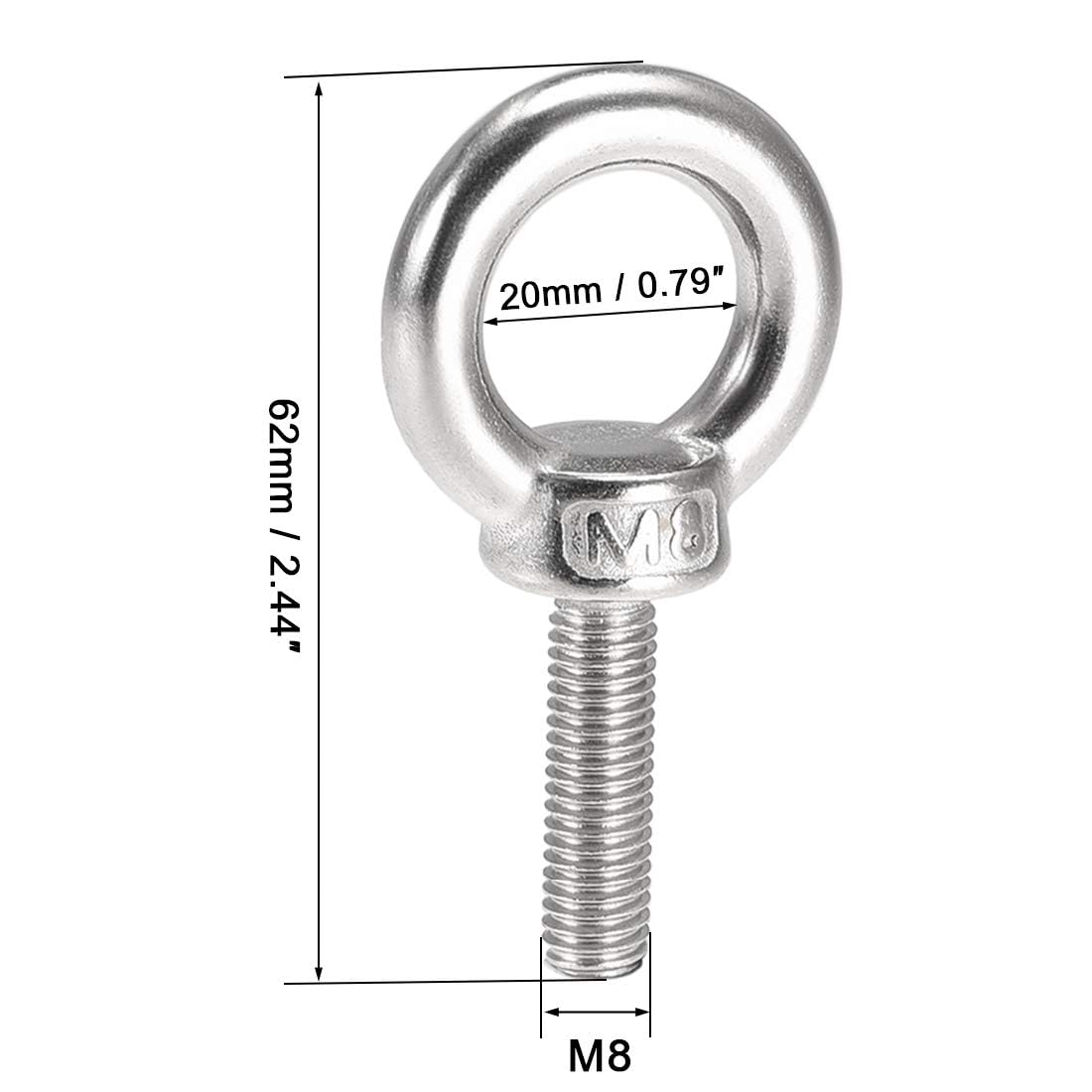 TA-VIGOR 2Pcs M8 x 25mm Lifting Long Eye Bolt, 304 Stainless Steel Wall Expansion Anchor Bolts - Image 2