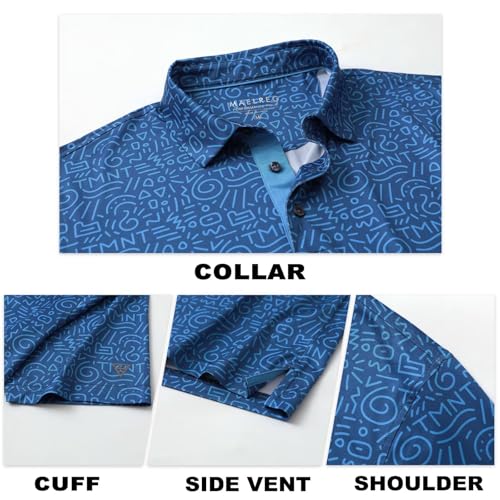 Image of M MAELREG Mens Golf Shirt Short Sleeve Dry Fit Print Moisture Wicking Performance Patterns Collared Polo Shirt
