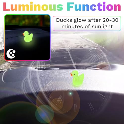 16 PCS Cute Duck Rearview Mirror Accessories, Luminous Duck Car Interior Accessories, Dashboard Decorations Adhesive Ornaments, Fun Ducks Cars Interior Decor, Car Decorations Interiors