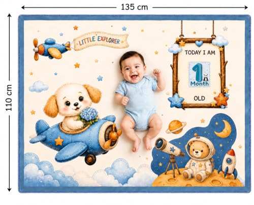 Image of NEW COMERS Baby Monthly Milestone Blanket | 1 to 12 Months Extra Soft Fleece | Best Photography Backdrop Prop | Size - 55 in to 44 inch Super Soft Fabric (Blue)