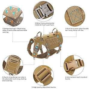 Forestpaw Tactical Dog Vest Harness and Easy Control Training Dog Collar with Bungee Dog Leash Set No Pull Military Dog Harness with Backpack for Medium Large Dogs-coyote brown M