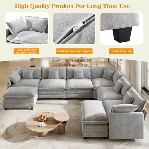 Image of Hanherry Modular Sectional Sofa,Cloud Couch for Living Room,Modern Deep Seat Sofa Chenille Fabric Comfy Couches with Throw Pillows & Movable Ottoman for Apartment