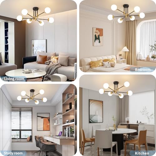 Image of Biewalk Sputnik Ceiling Light Fixture 6 Light with Milk White Glass Shade