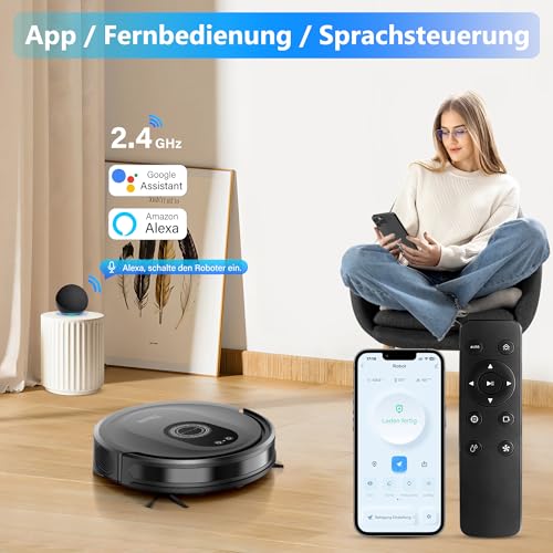Tikom Saugroboter mit Wischfunktion 2 in 1, G8000 Max Staubsauger Roboter, 5000Pa Starke Saugkraft Roboterstaubsauger, Selbstaufladend, WLAN, 150Mins Max, Ideal für Tierhaare, Teppich, Hartboden – Bild 5