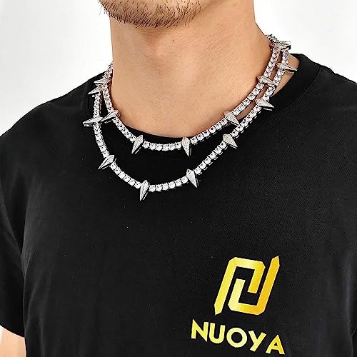 Spikes Iced Out Chain For Men Women Zircon Tennis Chain Trendy Cool Rapper Anime Hippie Panther Paw Choker Necklace Halloween Cosplay Wakanda King Jewelry Gift4