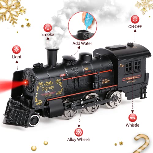 Hot Bee Model Train Set For Boys - Metal Alloy Electric Trains W/Steam Locomotive,Oil Tank Train,Cargo Cars & Tracks,Train Toys W/Smoke,Sounds & Lights,Christmas Toys For 3 4 5 6 7+ Years Old Kids #TOP1