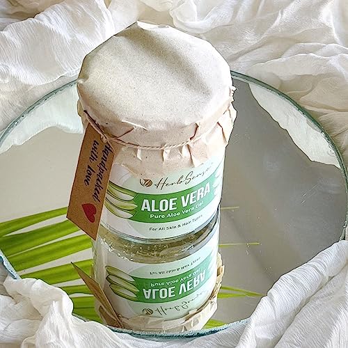 Image of Herbsense Hydrating, moisturizing, and non-sticky gel for skin and hair, packaged in a glass jar, Pure Aloe Vera Gel Combo 180 Gm Pack of 3