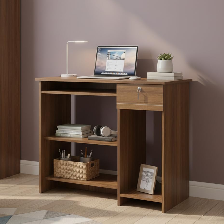 Image of NEUDOT Bingo Engineered Wood Computer Table | Study Desk with Keyboard Tray & CPU Space | Laptop Table for Students & Home Office | Compact Work from Home Desk