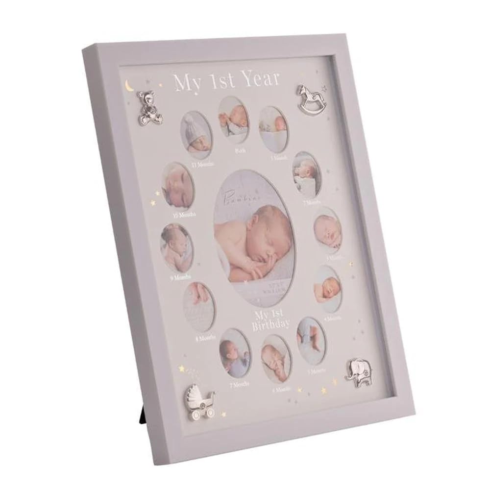 Widdop Bilderrahmen für das erste Lebensjahr mit silbernen Applikationen