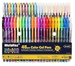 Mutsitaz 48 Packs Color Gel Ink Pens Set for Adult Colouring Books,Drawing,and Writing Manga Markers with 1.0mm Tip (12 Metallic,12 Glitter,12 Neon,12 Water Chalk)