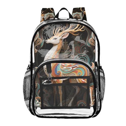 Dunhuang Divine Deer Clear Backpack For High School Clear Book Bag For Girls See Through Transparent PVC Bag
