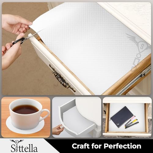 Image of SITTELLA (45cm x 10m) Food-Grade Anti-Slip Washable Kitchen Drawer & Shelf Liner | Multipurpose Waterproof Fridge, Table & Cabinet Mat | Non-Toxic, Cuttable & Reusable(White)