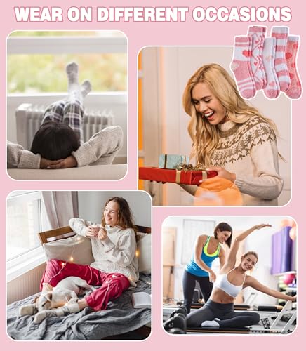 Image of LANLEO 5 /6 Pairs Womens Super Soft Fuzzy Plush Warm Winter Home Sleeping Slipper Socks