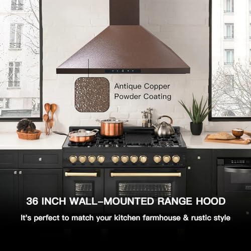 CT Copper Tailor 36 in. Range Hood Wall Mount Ducted/Ductless Convertible, Copper Vent Hood with