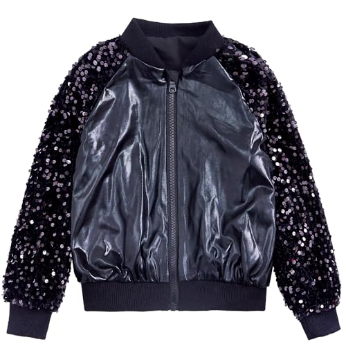 Girls Velvet Sequin Jackets Bomber Kids Sparkle Outwear Toddler Boys Glitter Sleeve Shiny Metallic Coat Birthday