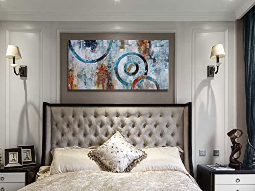 Arjun Abstract Wall Art Geometric Canvas Circle Block Painting Modern Grey Brown Picture, Large Size Simple Artwork Ready To Hang Framed For Bedroom Living Room Bathroom Home Office Wall Décor 40"X20" #TOP2