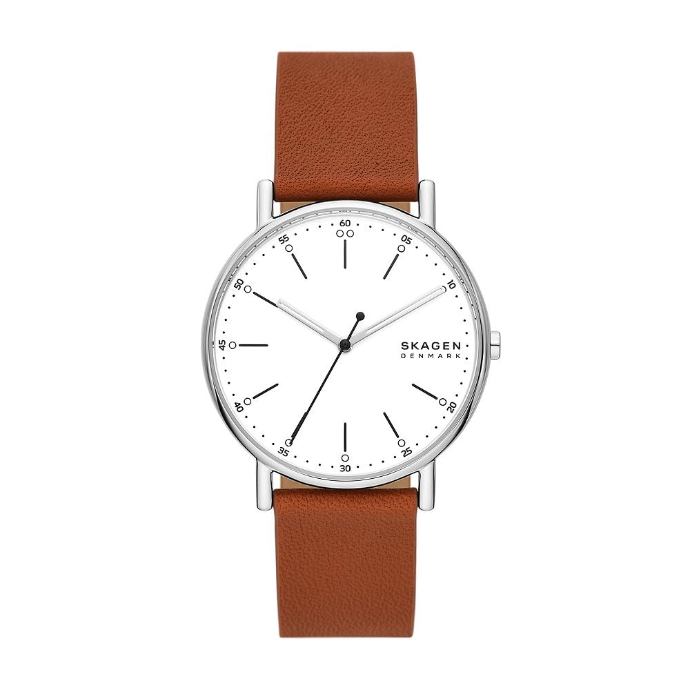 SKAGEN Signatur Watch for Men, Quartz Three Hand Movement with Leather Strap