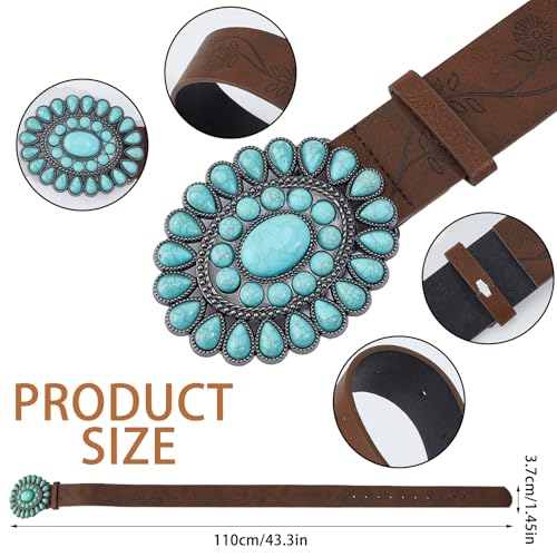 NICENEEDED Adjustable Vintage Belts for Women Men, Engraved Buckle Belts, PU Leather Western Belt for Rodeo Country Concert2