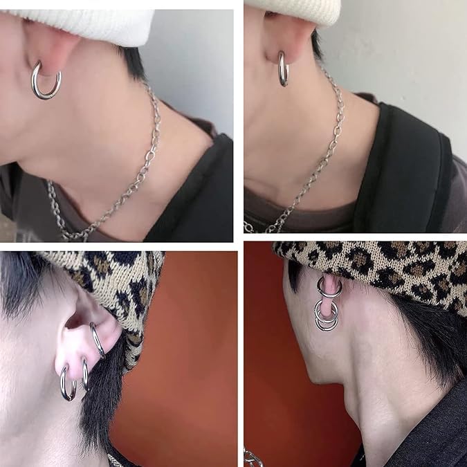 Image of El Regalo 3 Pairs of Unisex Non-Piercing, Clip On Earrings for Girls /Boys /Men /Wome- Surgical Stainless Steel Hypoallergenic Huggie Fake Earrings