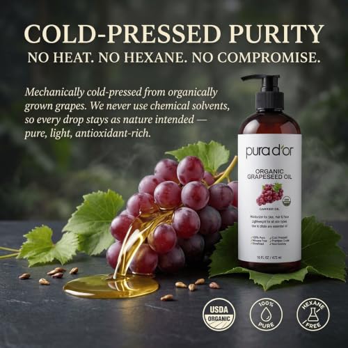 PURA D'OR USDA ORGANIC Grapeseed Oil Pure Cold-Pressed Carrier Oil, 16oz - image 3