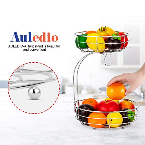 Auledio 2-Tier Countertop Fruit Vegetables Basket Bowl Storage With Banana Hanger,Chrome #TOP3