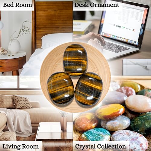 Image of Amazing Gemstone Tiger Eye Crystals and Healing Stones - Large Palm Stone Crystals Piedra - Crystal for Good Luck, Balanced Positive Energy, Meditation - Unique Stocking Stuffers Gifts for Women, Men