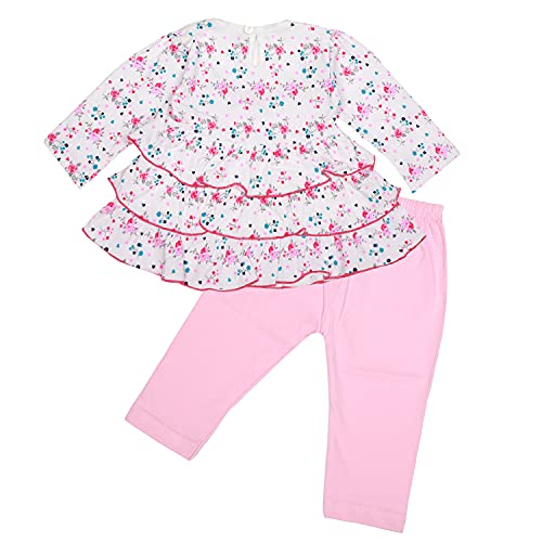 Image of NammaBaby Premium Baby Girls Full Sleeves Frock with Pant Baby Girl's Cotton Frock with Leggings, Frill Frock - Pack of 1