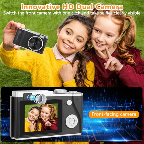 Digital Camera,Selfie Camera 1080P Digital Video Camcorder Front and Rear Dual Cameras with 2.7" LCD,32GB Card, Camera for Kids Children Teen Students Seniors Beginner (Black) - Image 3