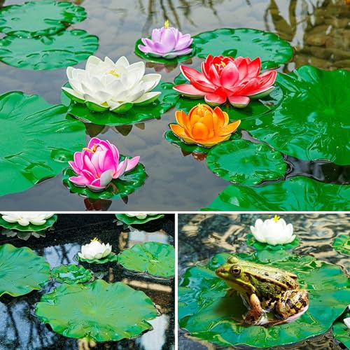 Künstliche Lotusblätter,6 PCS Künstliche Seerosenblätter Für Teich,Künstliche Lotusblatt Set,Grüne Seerosenblätter,Künstliche Seerosenblätter 10/15cm für Terrasse, Koi, Fisch, Teich, Pool Dekoration