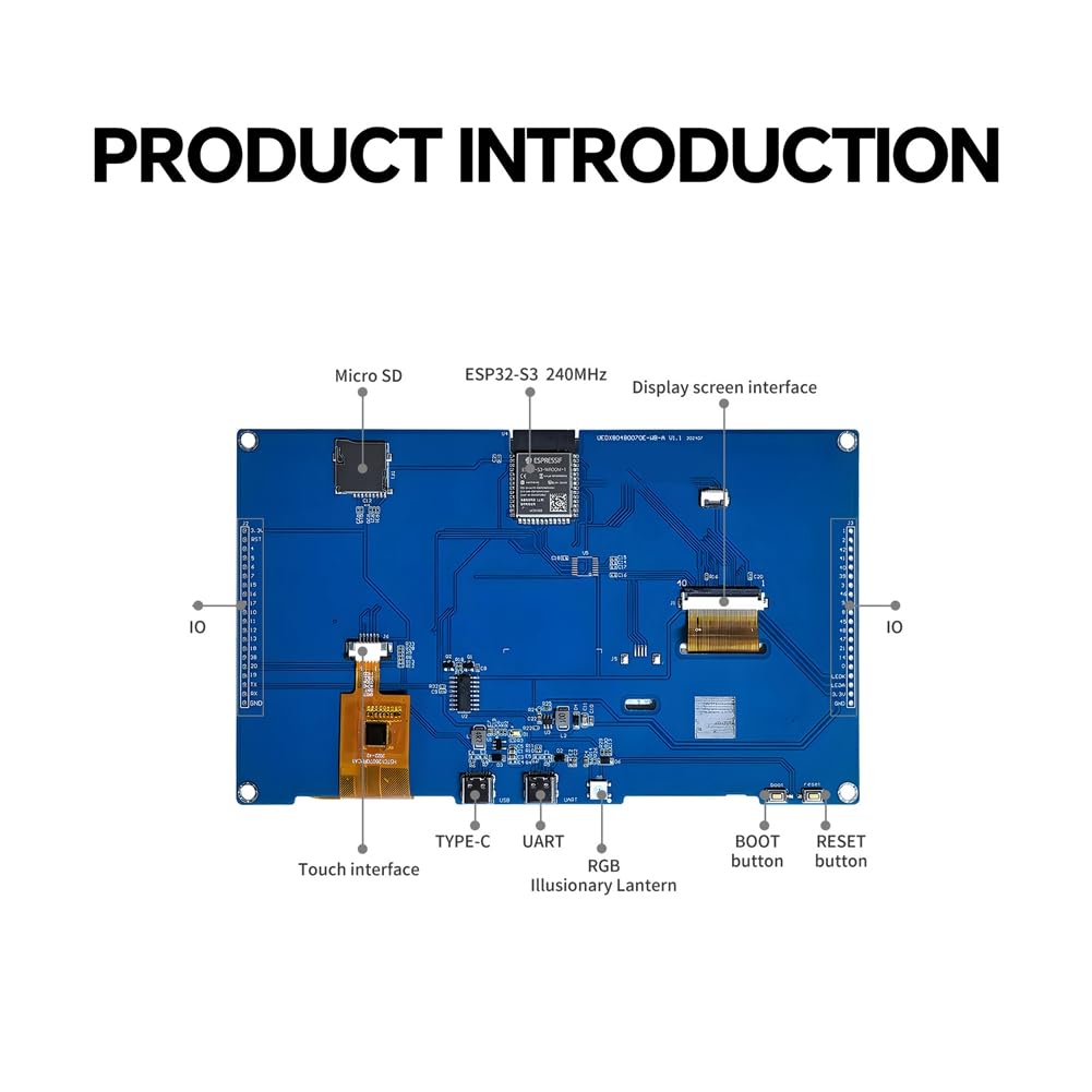 7- - Entwicklungsboard mit Touchscreen 800x480 LVGL WiFi&BLE HMI RGB LCD -Display Bildschirm