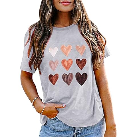 Svanco Mujer Camisetas de Mangas Cortas Verano Tops Amor-Corazon Impreso Cover