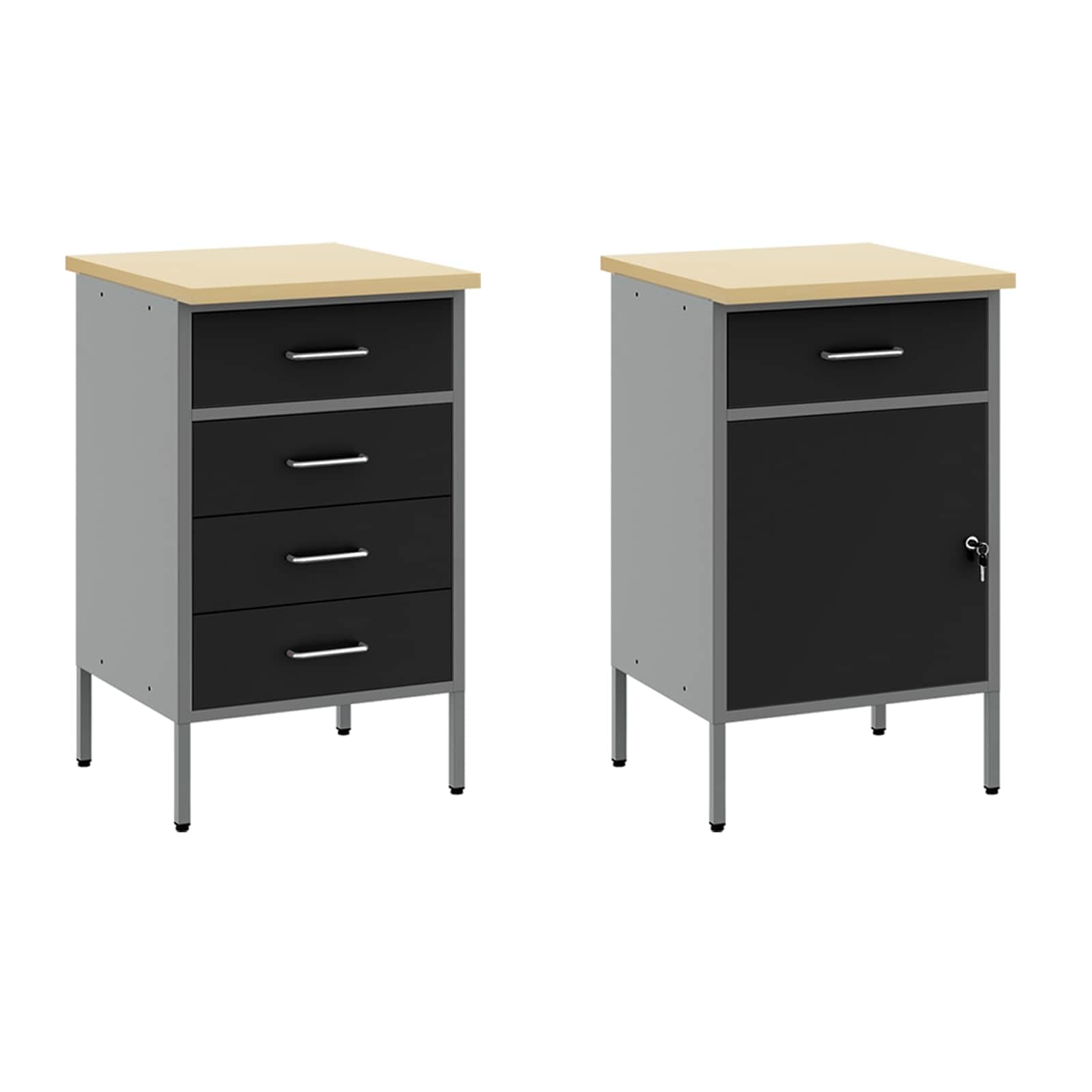 Werkbank mit Schubladen, Werkzeugschrank für Werkstatt und Garage, Ingenieure Holz und Stahl, 5 Teile Set, 100 x 55 x 200 cm, für Bohrer, Schrauben und Zubehör