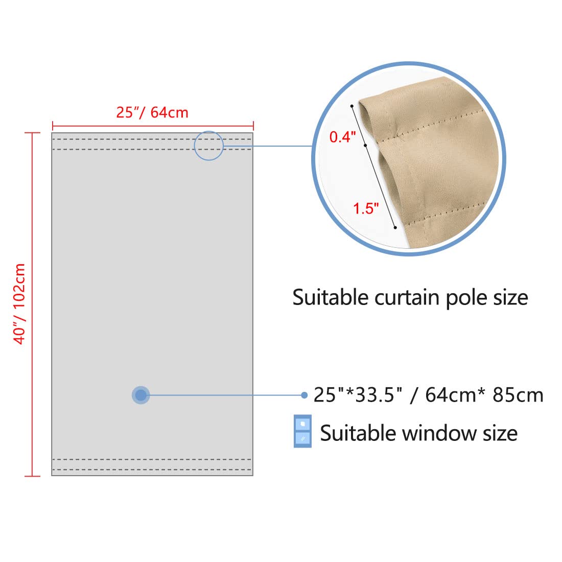 PiccoCasa Blackout French Door Curtain Panel - Blackout Door Curtain 25x40 Inches Solid Drapery with Tiebacks - 1 Panel,Khaki - Image 4