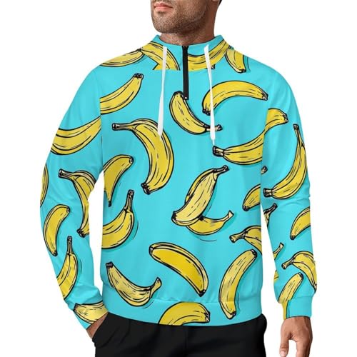 Bananas Fruit Men's Quarter Zip Drawstring Hoodies Long Sleeve Sweatshirt Casual Pullover