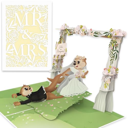 Carte de mariage pop up 3D relief loutres amusantes pour félicitations