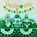 Yaaaaasss! St Patrick's Day Lucky One Banner with Lucky Four Leaf Clover Shamrock Garland for First Birthday Party Supplies Glitter Green Baby Shower Decorations