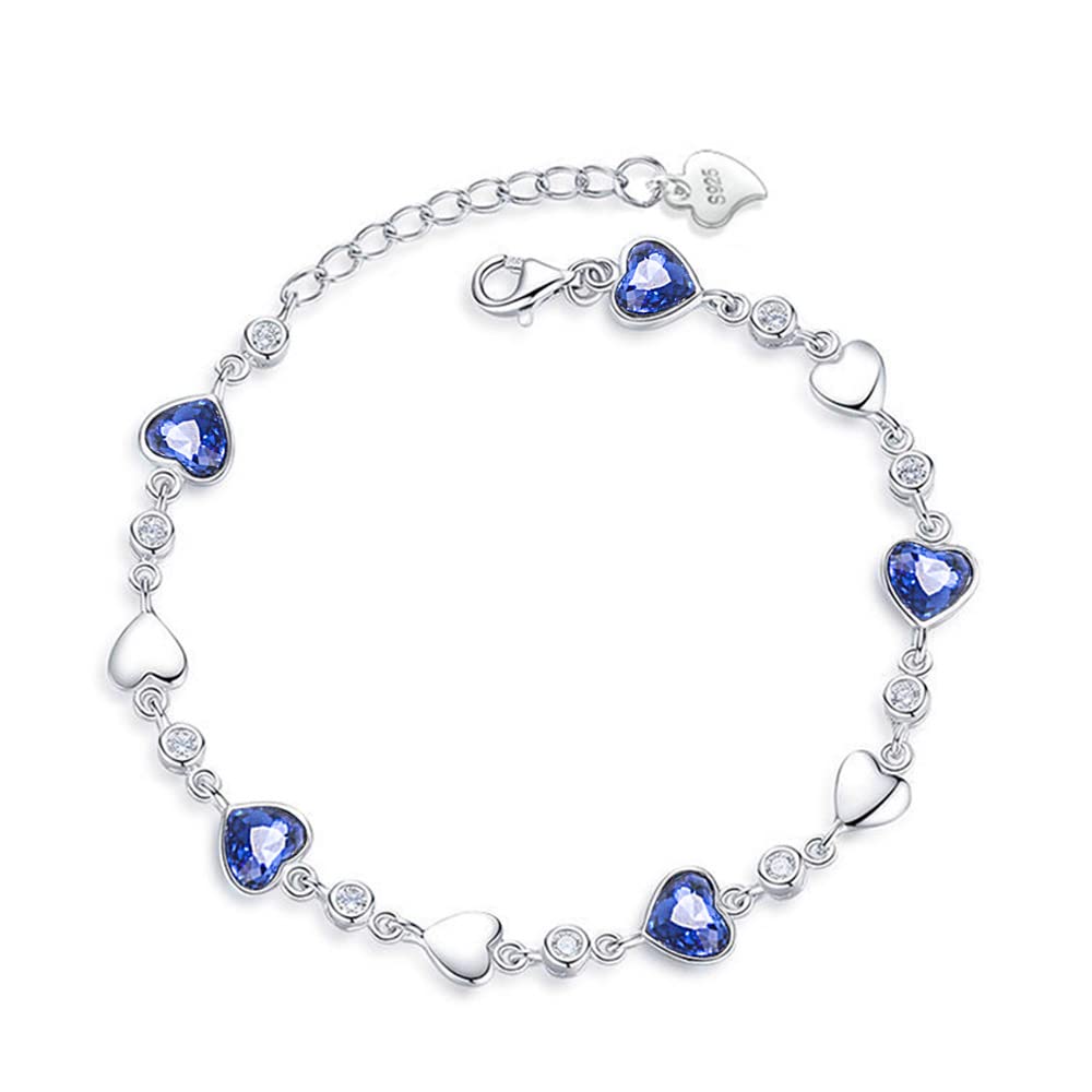kelistom925 Sterling Silver Bracelets for Women Teens, Love Heart Charm Chain Bracelet Bangle Fashion Jewelry Gifts